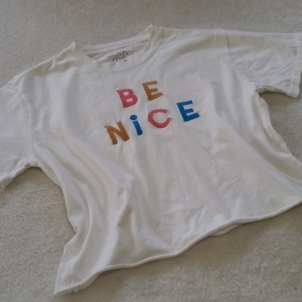 Mighty Fine "Be Nice" White Embroidered Boxy T-Shirt